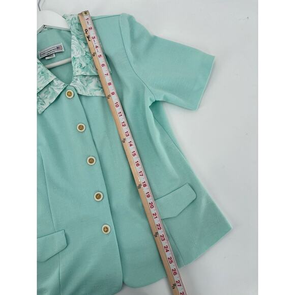 Pablo Collection Vintage Blouse Womens 14 Mint Blue Floral Collar Knit Buttons - Picture 15 of 16